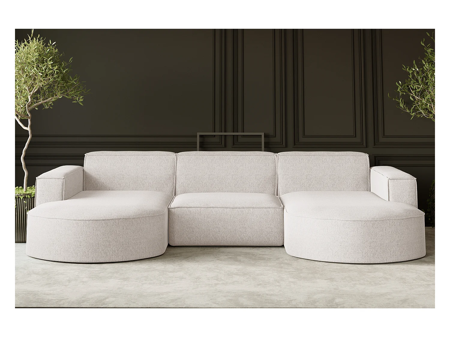 Canapé d'angle, forme U Modena, tissu Verita, écru