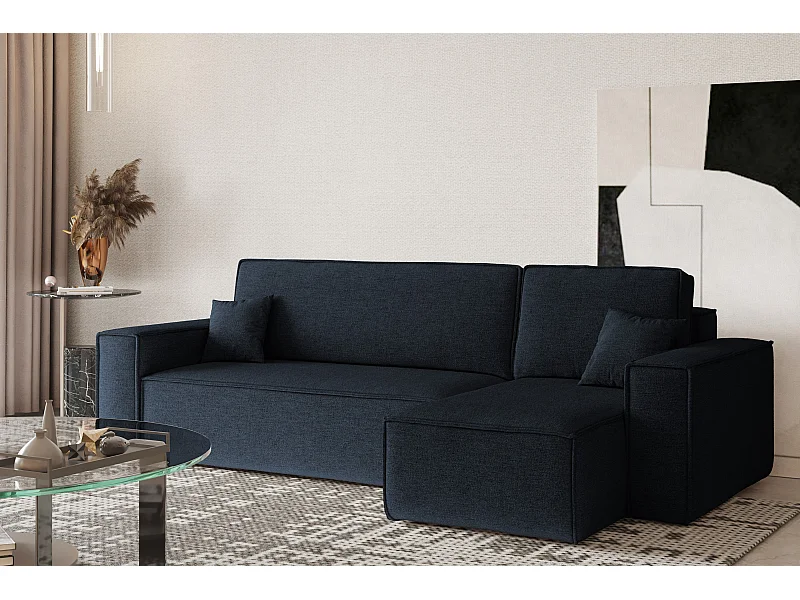 Ecksofa, Best L-Form mit Schlaffunktion und Bettkasten, Stoff Neve, Dunkelblau, Rechts