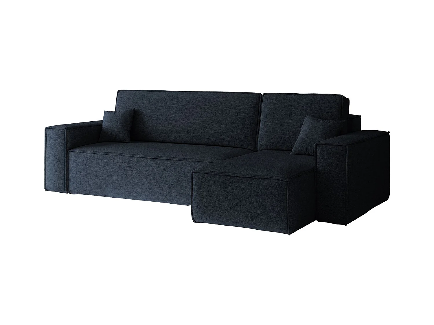 Canapé d'angle Best en L avec fonction couchage et coffre de lit, tissu Neve, bleu foncé, droit