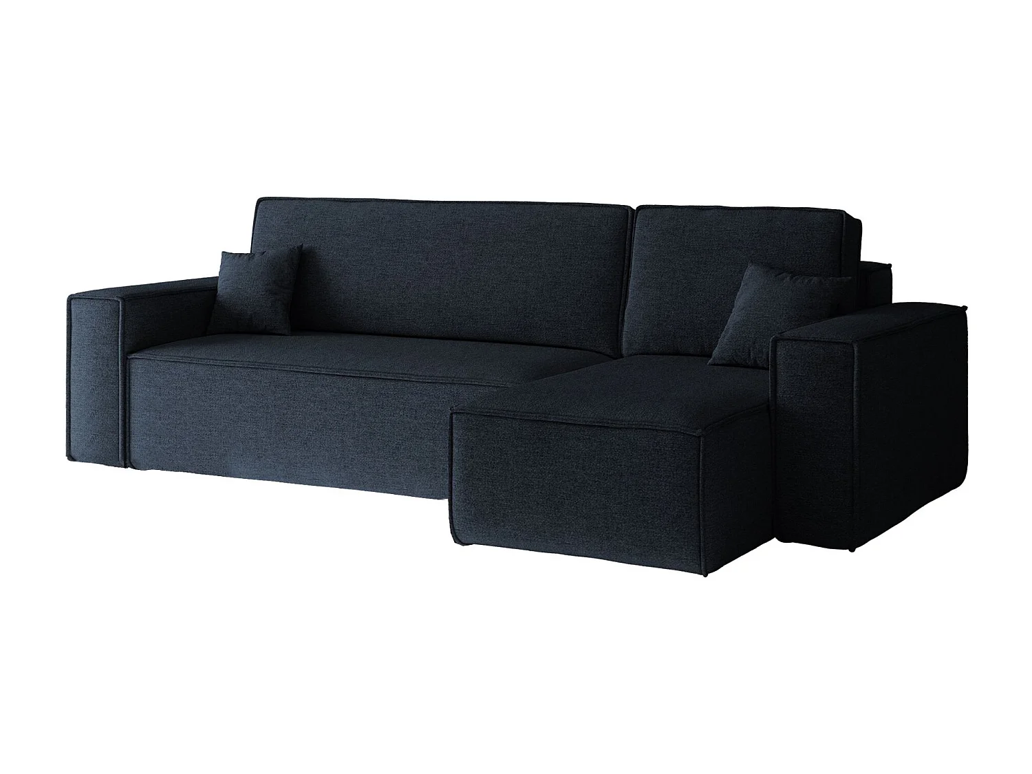 Canapé d'angle Best en L avec fonction couchage et coffre de lit, tissu Neve, bleu foncé, droit