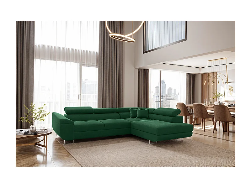 Ecksofa FALIO L-Form mit Schlaffunktion, Stoff Noel, Dunkelgrün, Rechts