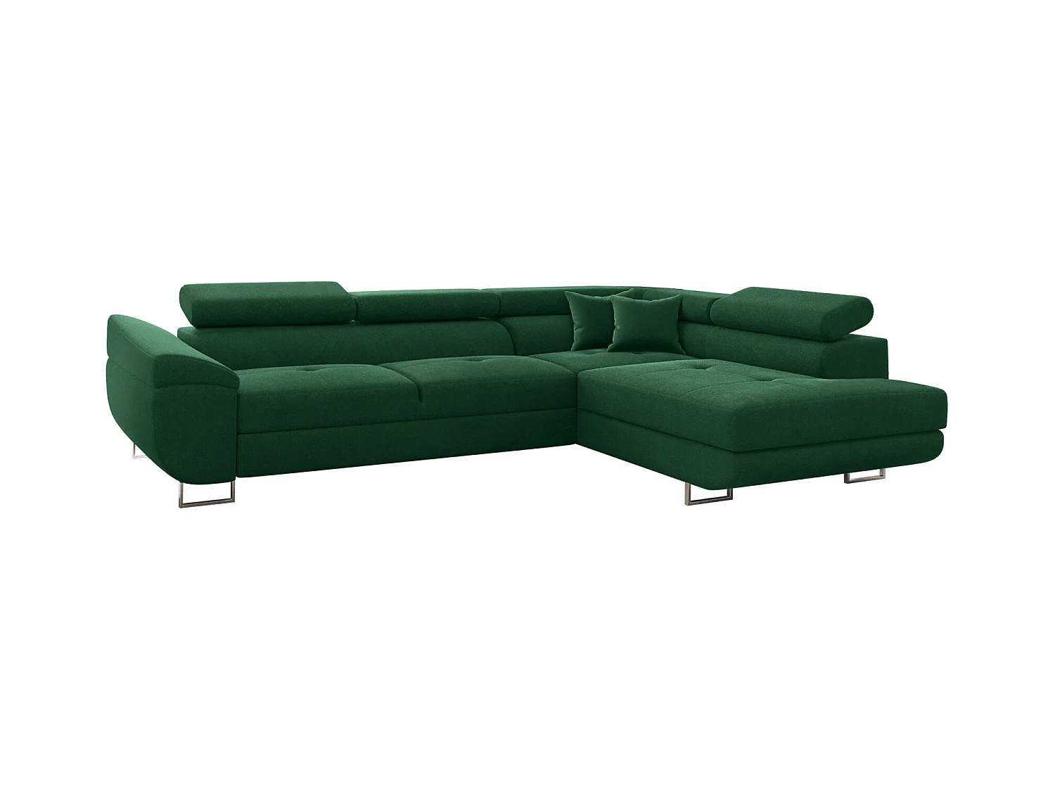 Canapé d'angle en L FALIO avec fonction couchage, tissu Noel, vert foncé, droite