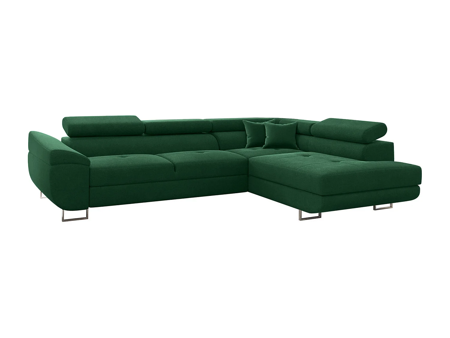 Canapé d'angle en L FALIO avec fonction couchage, tissu Noel, vert foncé, droite