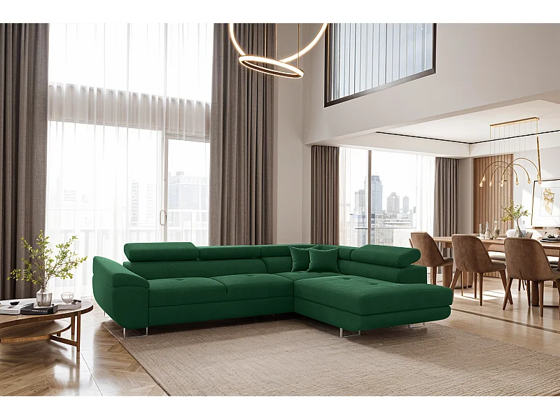 FALIO L-vormige hoekbank met slaapfunctie, stof Noel, donkergroen, rechts