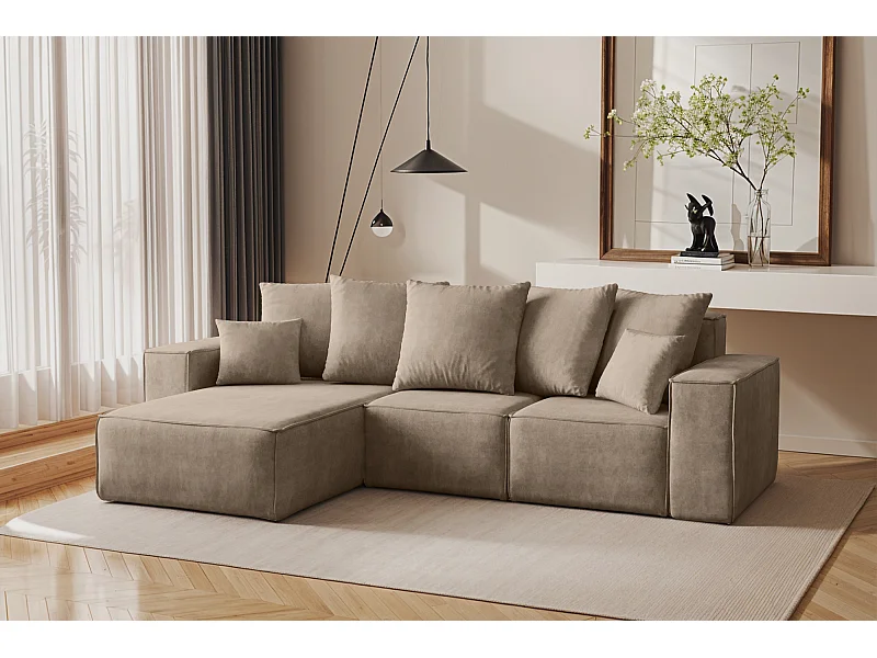 L-vormige hoekbank, premiumcollectie ELLA, stof Noel, beige, links