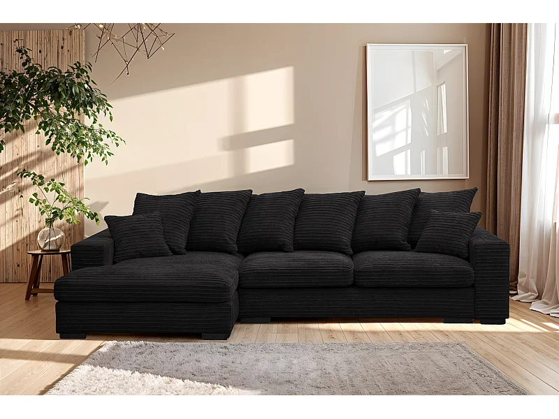 Divano angolare con funzione letto e contenitore, Divano a L, Divano a L tessuto Gabon Zoom Nero Sinistra