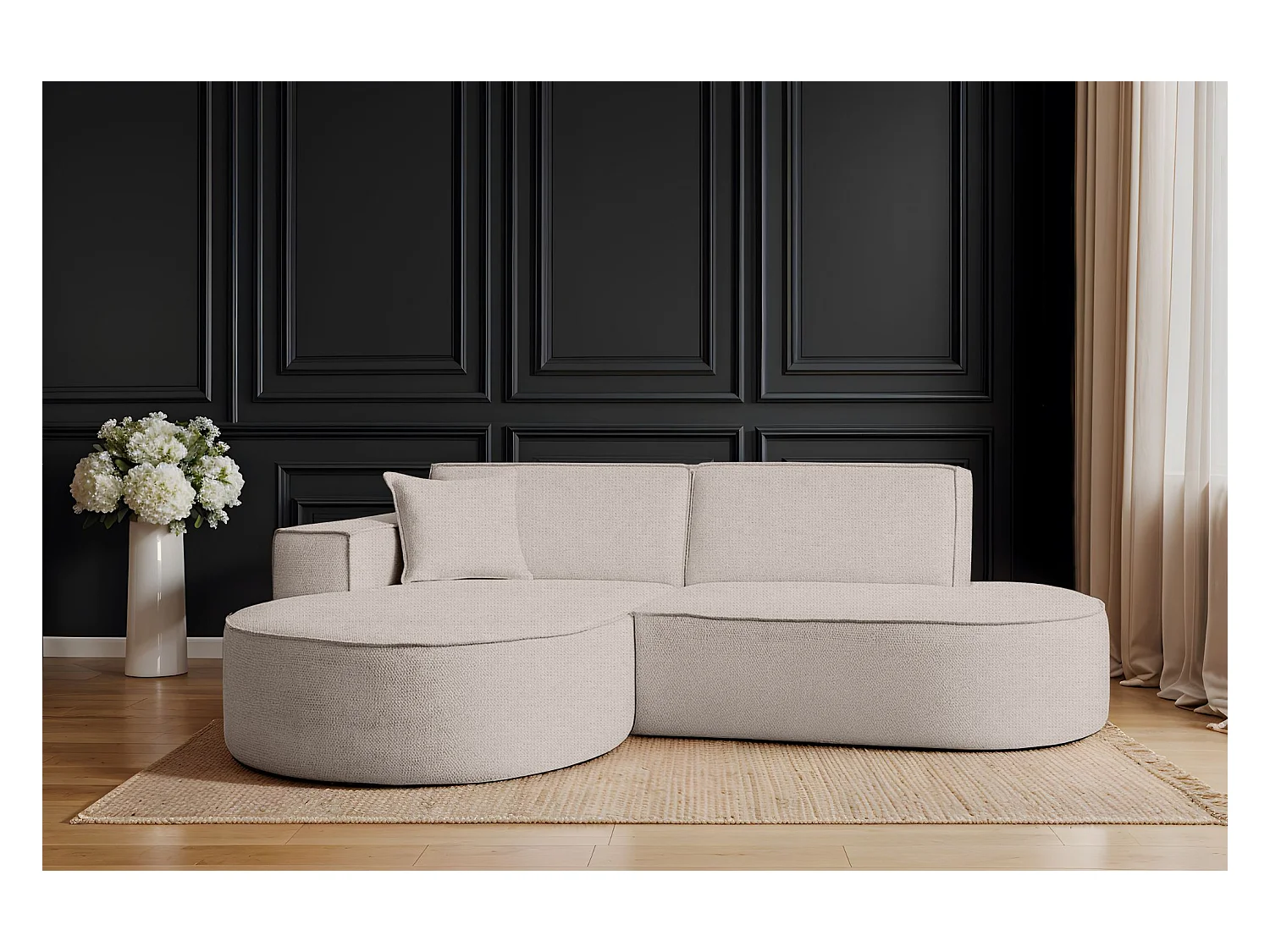 Canapé d'angle Modena Studio en tissu Artico, Nata Gauche