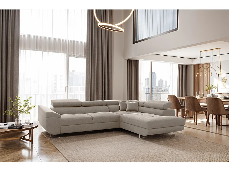 Ecksofa FALIO L-Form mit Schlaffunktion, Stoff Noel, Kaltesbeige, Rechts