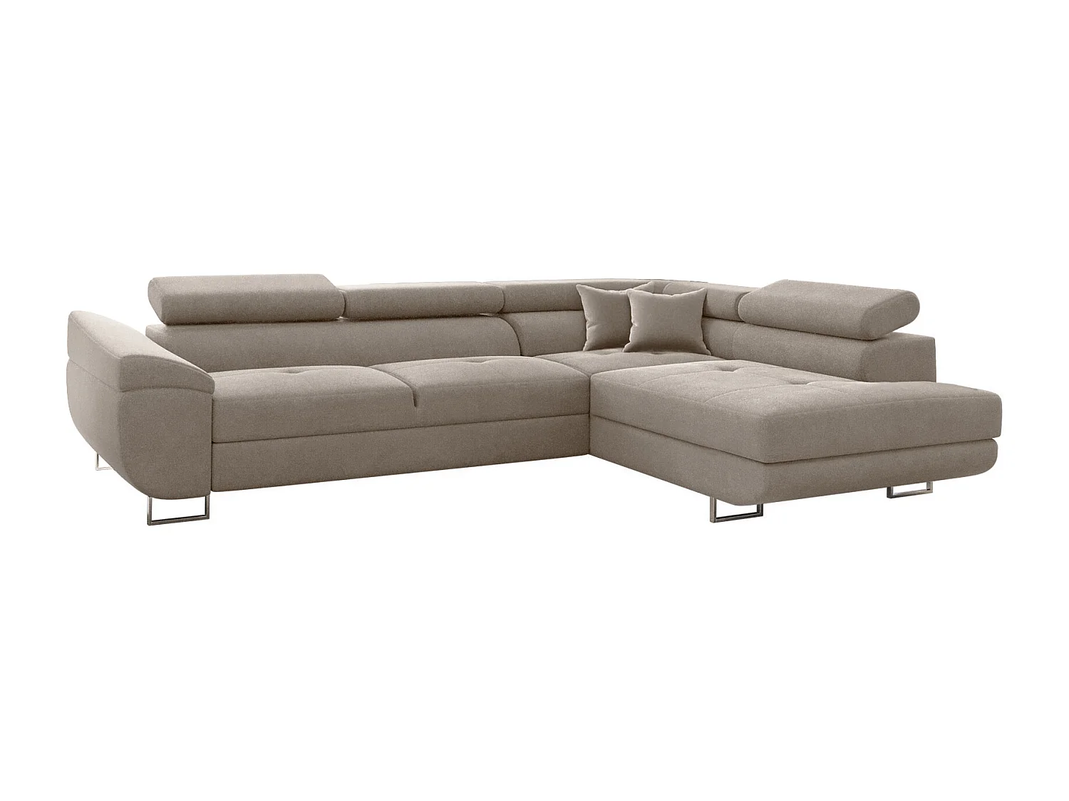 Canapé d'angle en L FALIO avec fonction couchage, tissu Noel, beige froid, droite