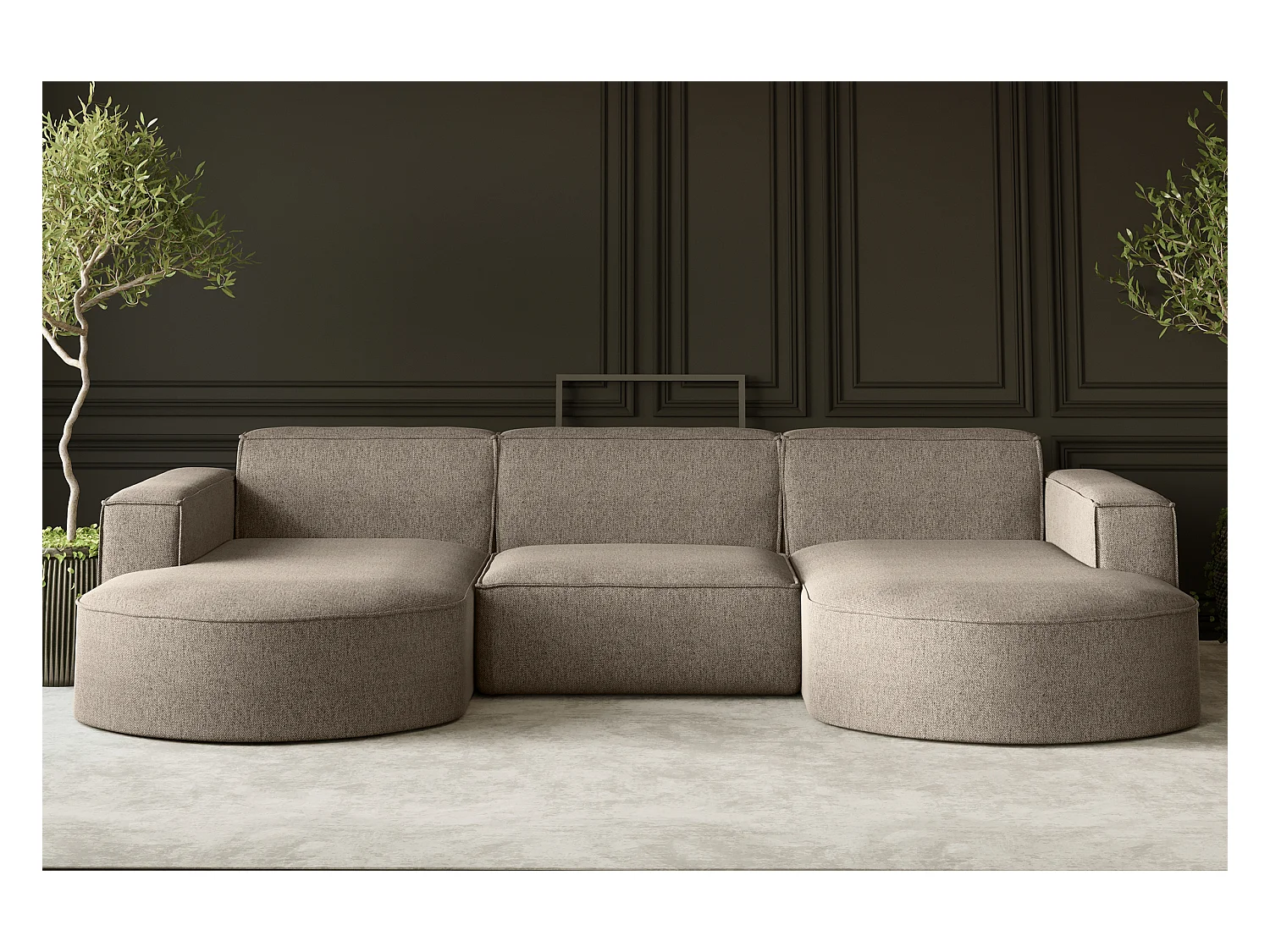 Canapé d'angle Modena en U, tissu Verita, beige chaud