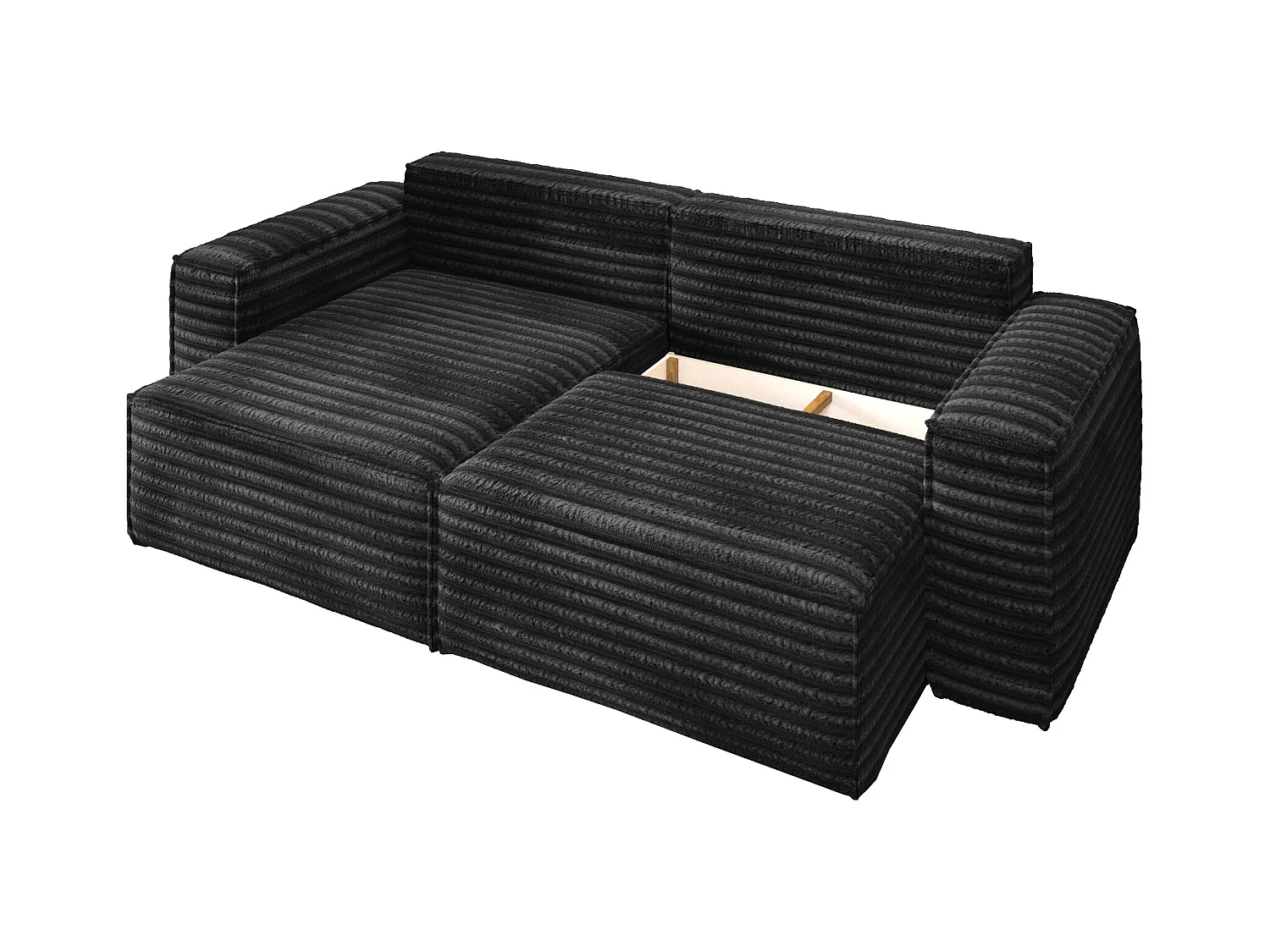 L-förmiges Bohoo-Ecksofa mit Schlaffunktion, Stoff Velo, Schwarz, Links