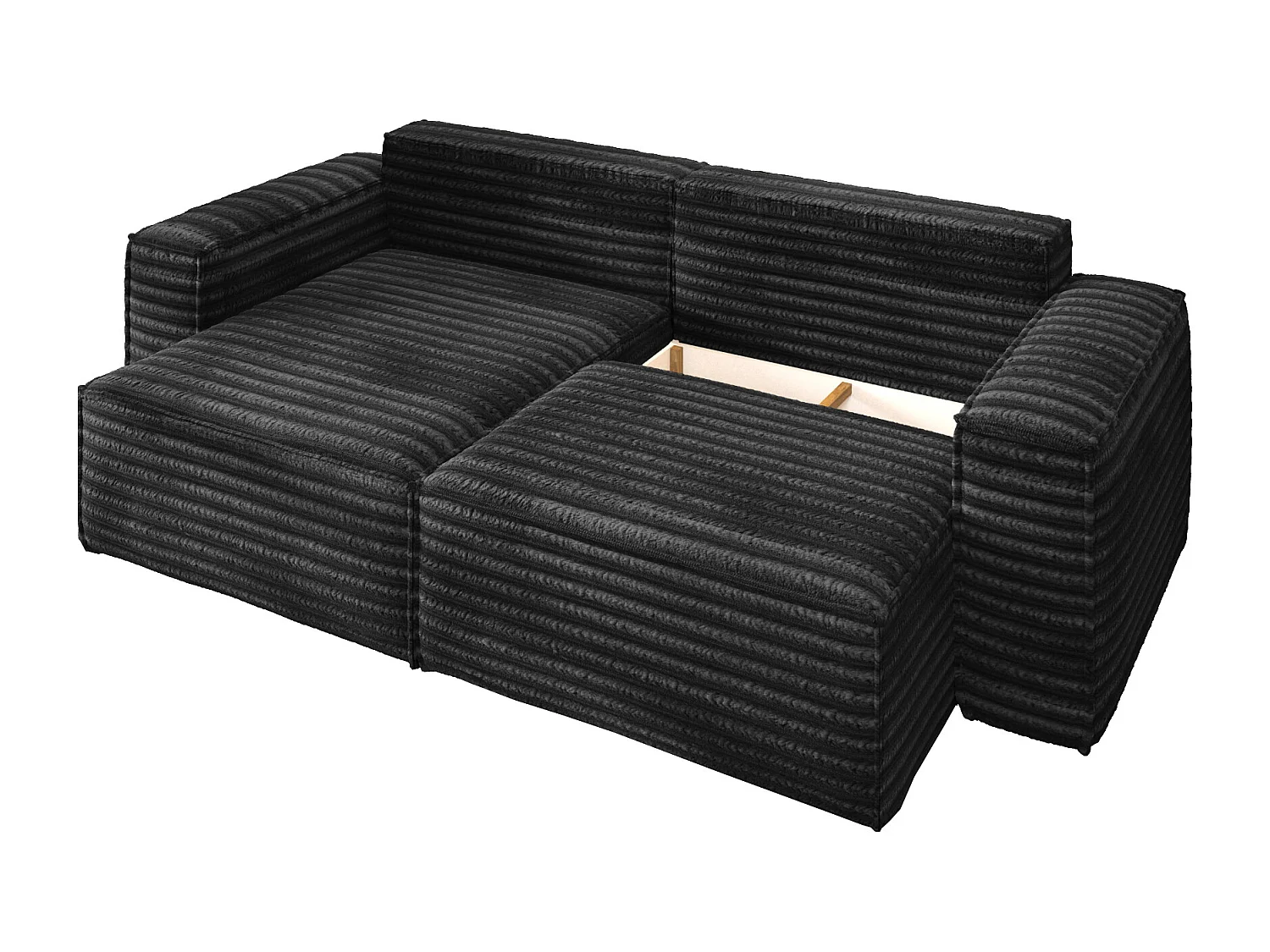 L-förmiges Bohoo-Ecksofa mit Schlaffunktion, Stoff Velo, Schwarz, Links