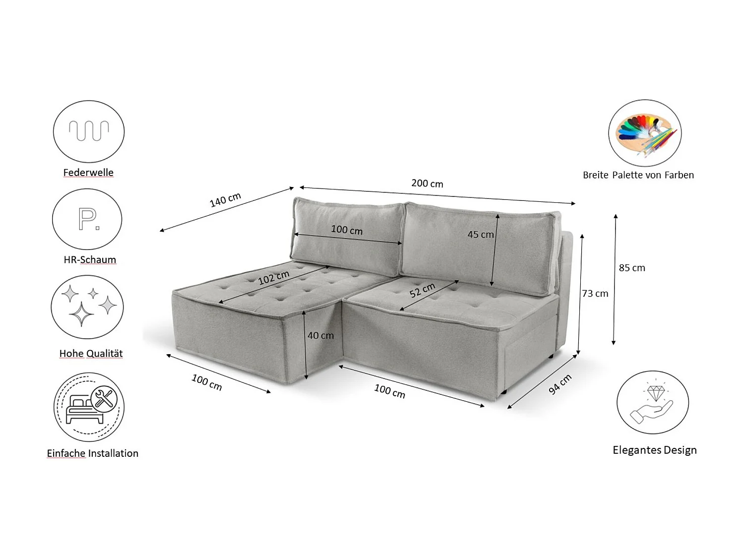 Canapé d'angle Bohoo Mini avec fonction couchage, tissu Raven, beige foncé, droit
