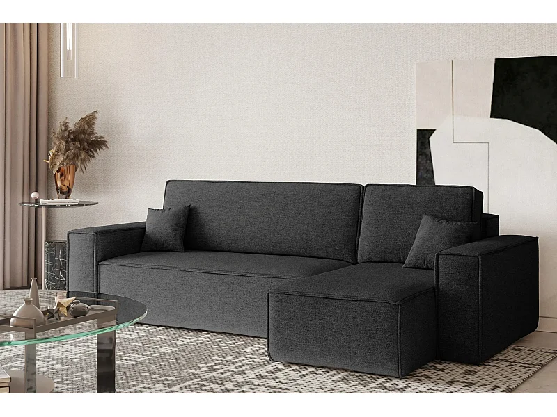 Ecksofa, Best L-Form mit Schlaffunktion und Bettkasten, Stoff Neve, Dunkelgrau, Rechts