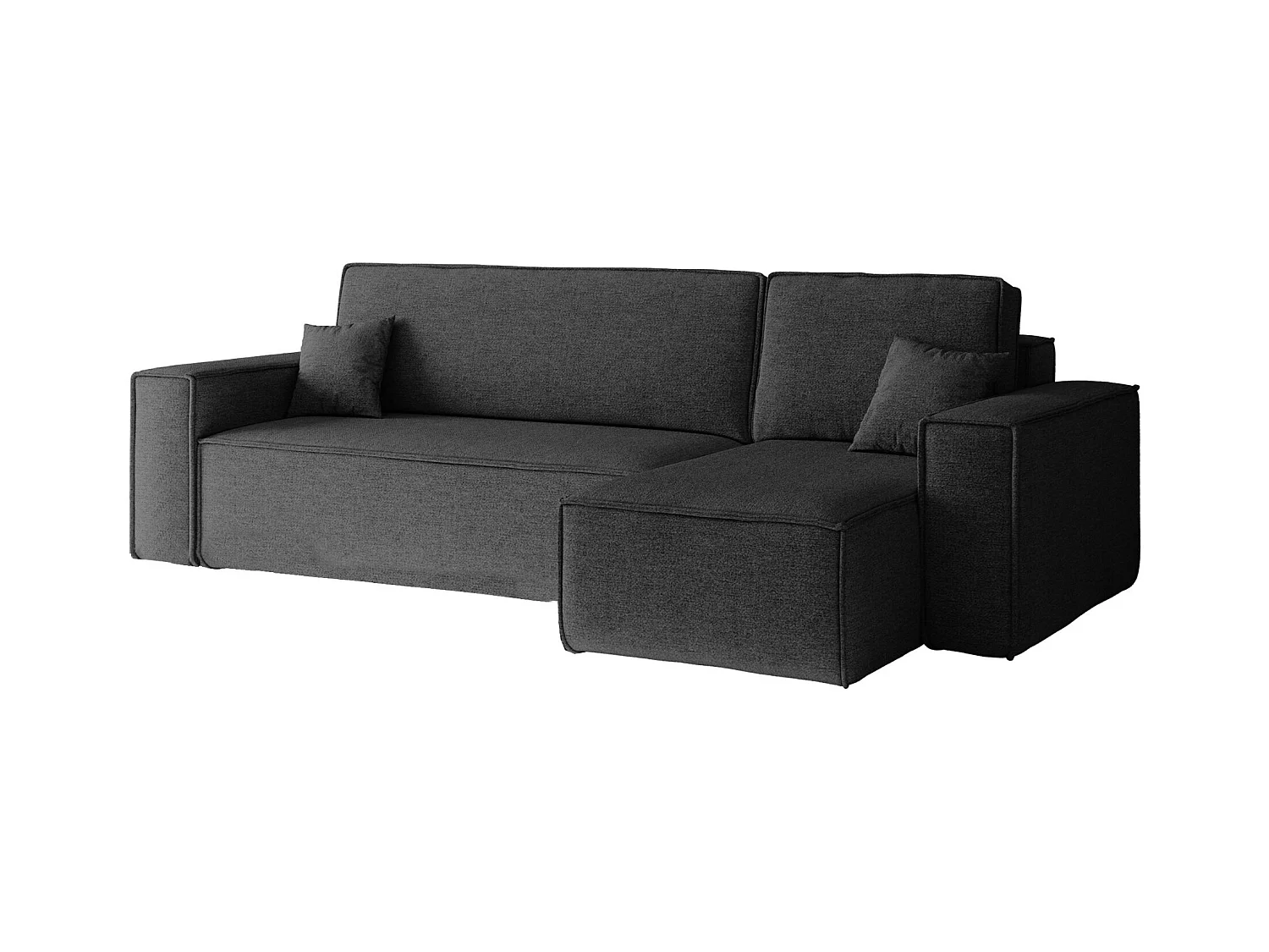 Canapé d'angle Best en L avec fonction couchage et coffre de lit, tissu Neve, gris foncé, droit