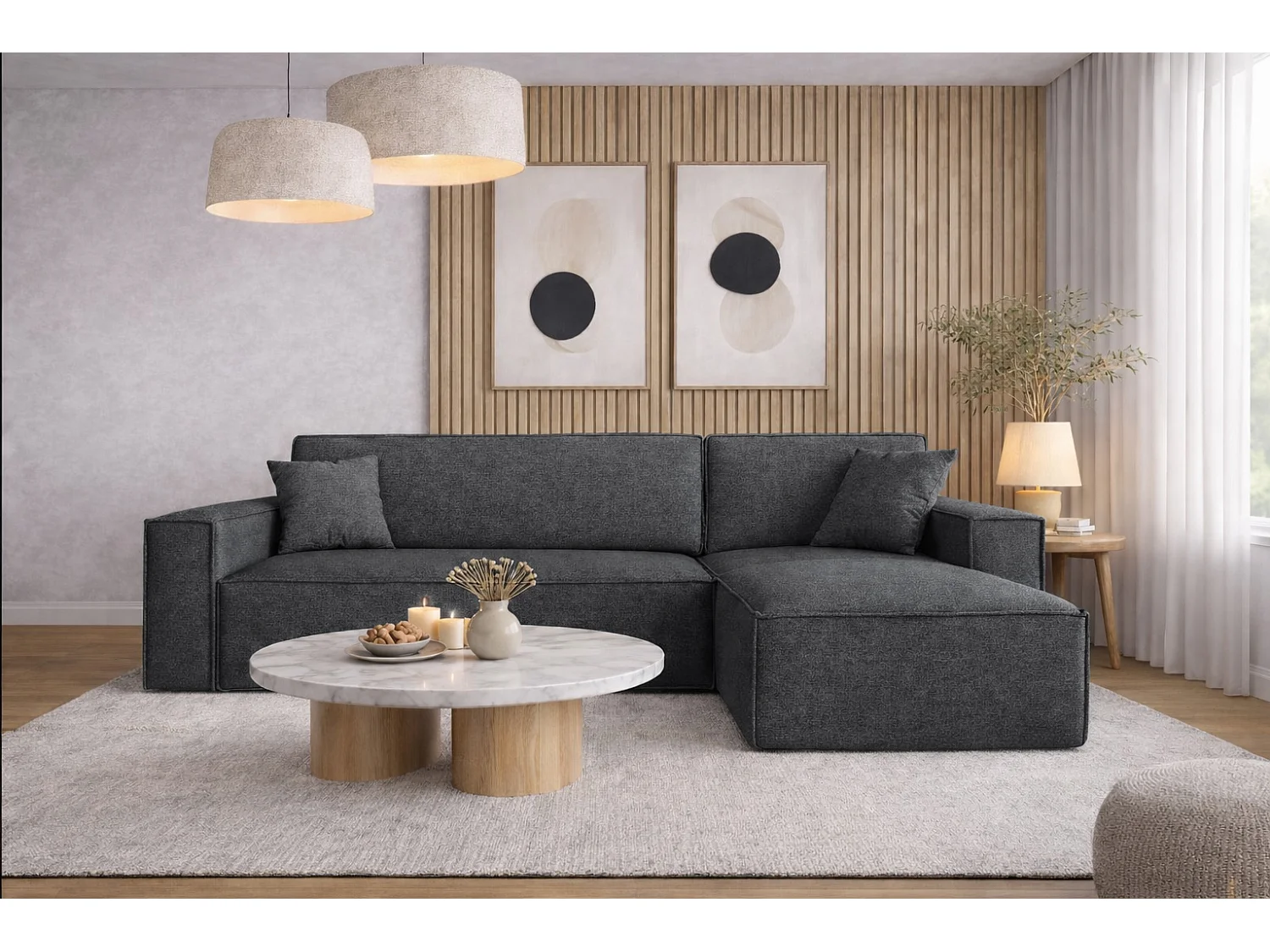 Narożnik BEST L z funkcją spania i pojemnikiem, tkanina Neve, Ciemnoszary, Prawy