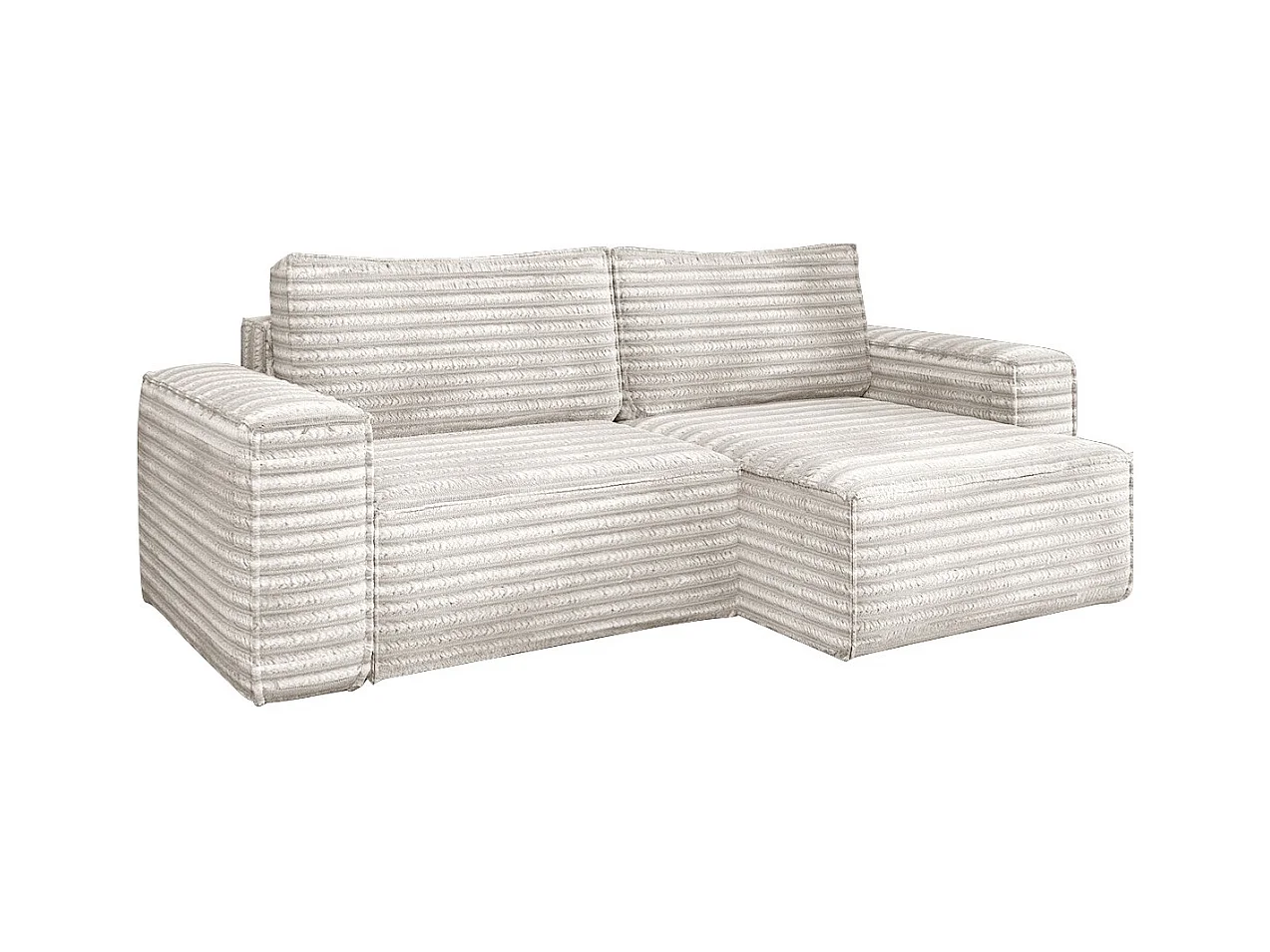 L-förmiges Bohoo-Ecksofa mit Schlaffunktion, Stoff Velo, Ecru, Rechts