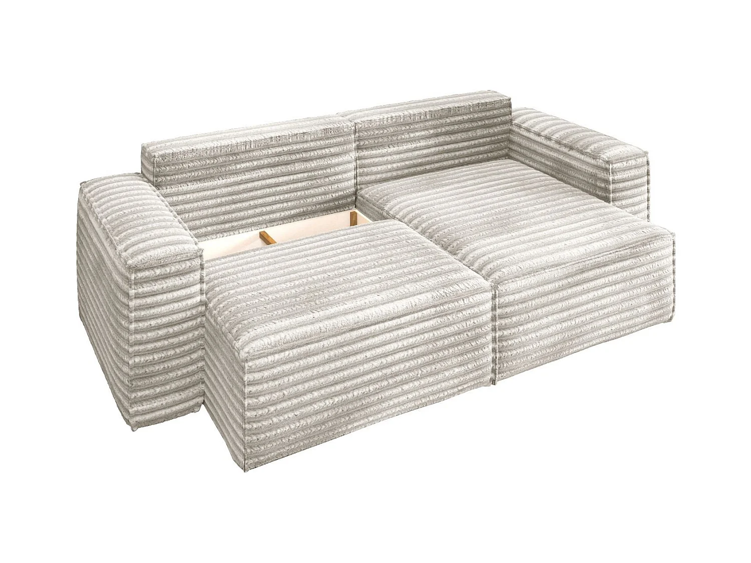 L-förmiges Bohoo-Ecksofa mit Schlaffunktion, Stoff Velo, Ecru, Rechts