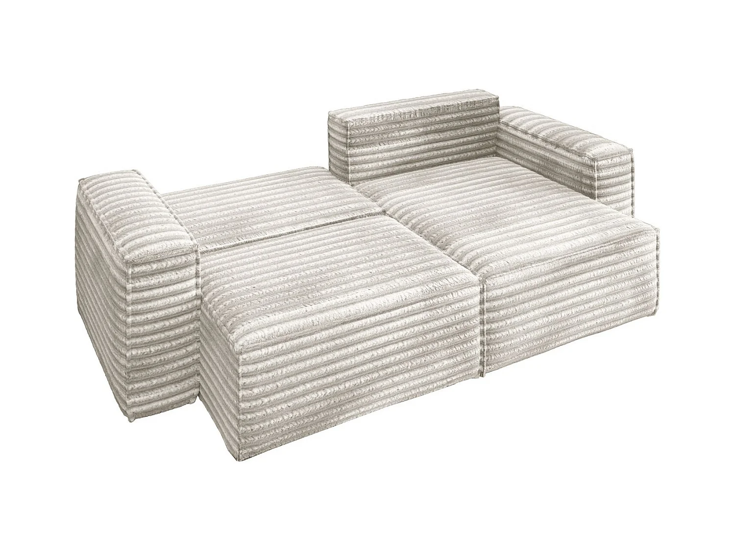 L-förmiges Bohoo-Ecksofa mit Schlaffunktion, Stoff Velo, Ecru, Rechts