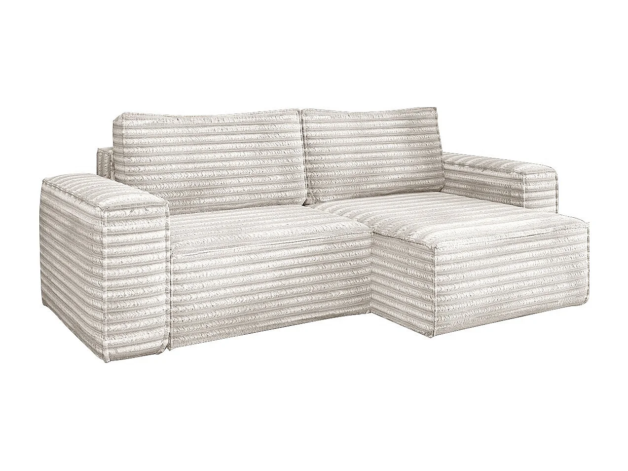 L-förmiges Bohoo-Ecksofa mit Schlaffunktion, Stoff Velo, Ecru, Rechts