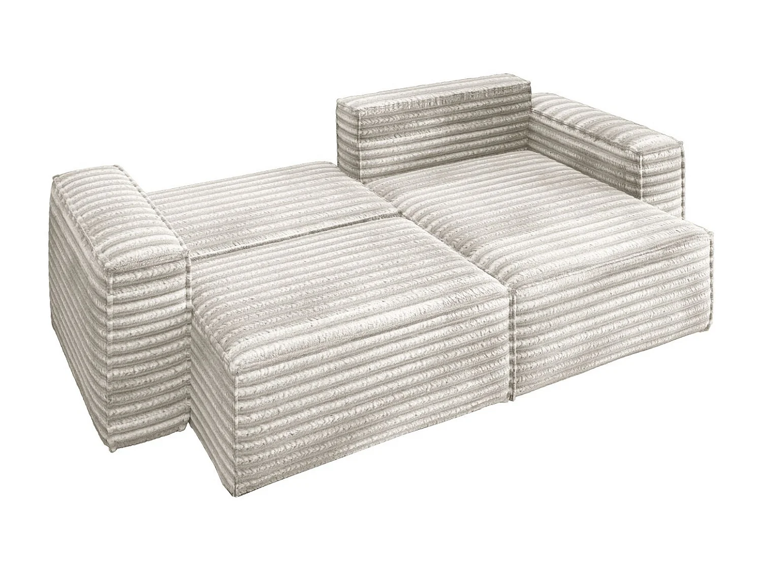 L-förmiges Bohoo-Ecksofa mit Schlaffunktion, Stoff Velo, Ecru, Rechts