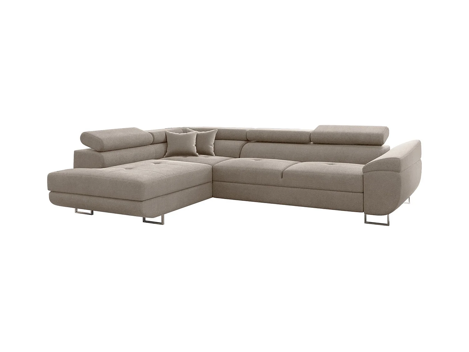 Canapé d'angle en L FALIO avec fonction couchage, tissu Noel, beige froid, gauche