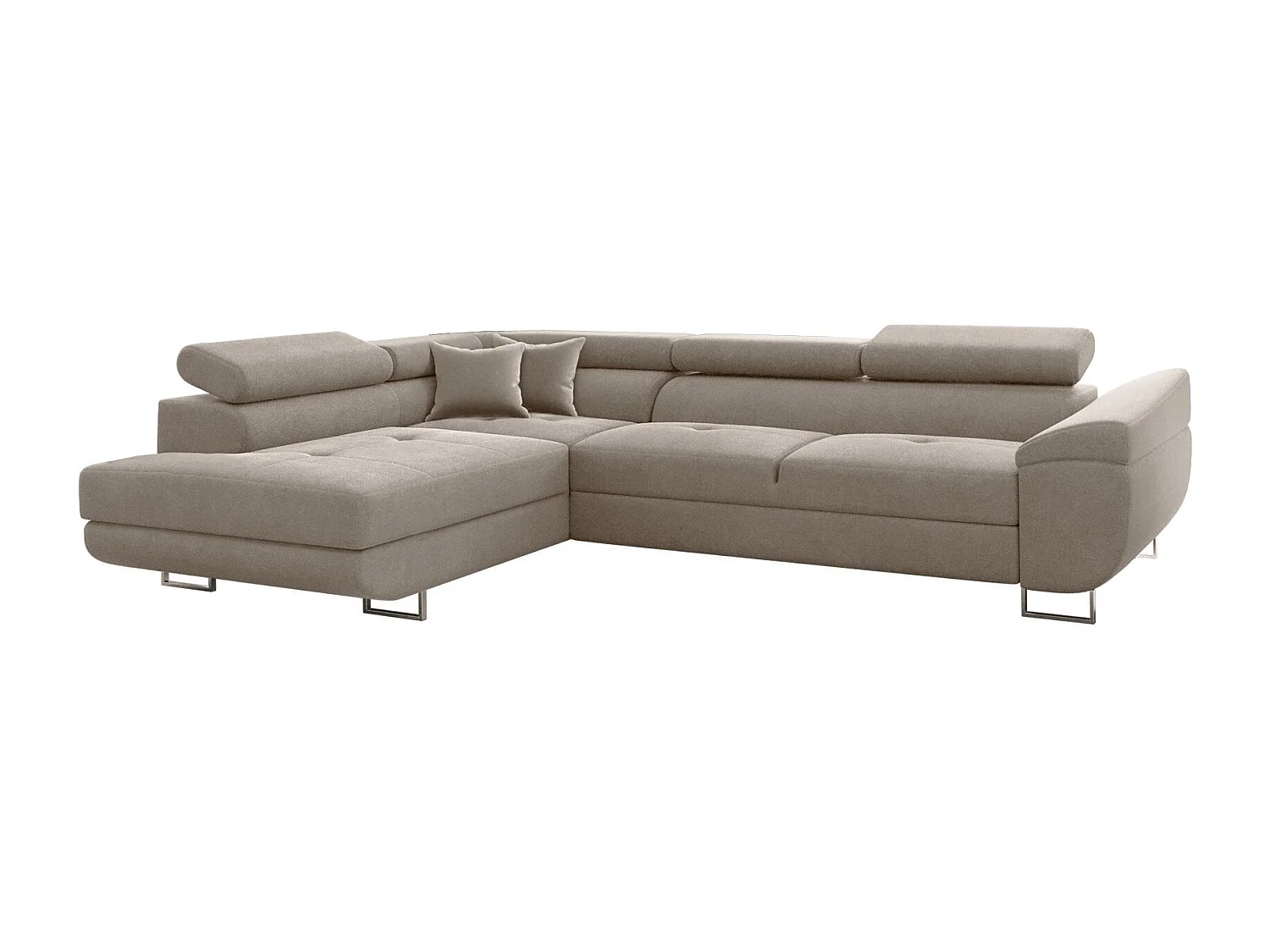 Canapé d'angle en L FALIO avec fonction couchage, tissu Noel, beige froid, gauche