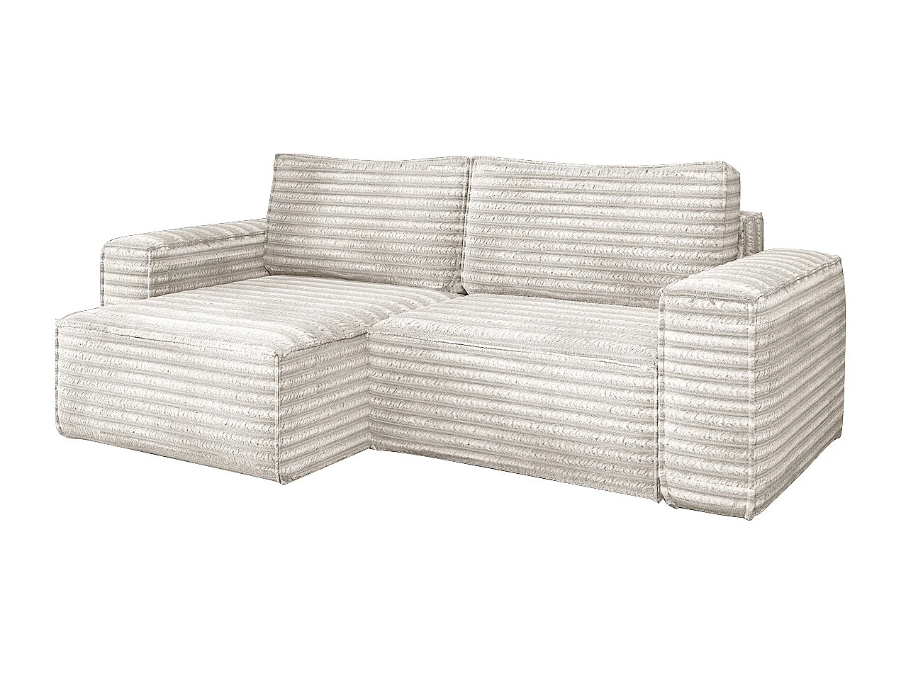 L-förmiges Bohoo-Ecksofa mit Schlaffunktion, Stoff Velo, Ecru, Links