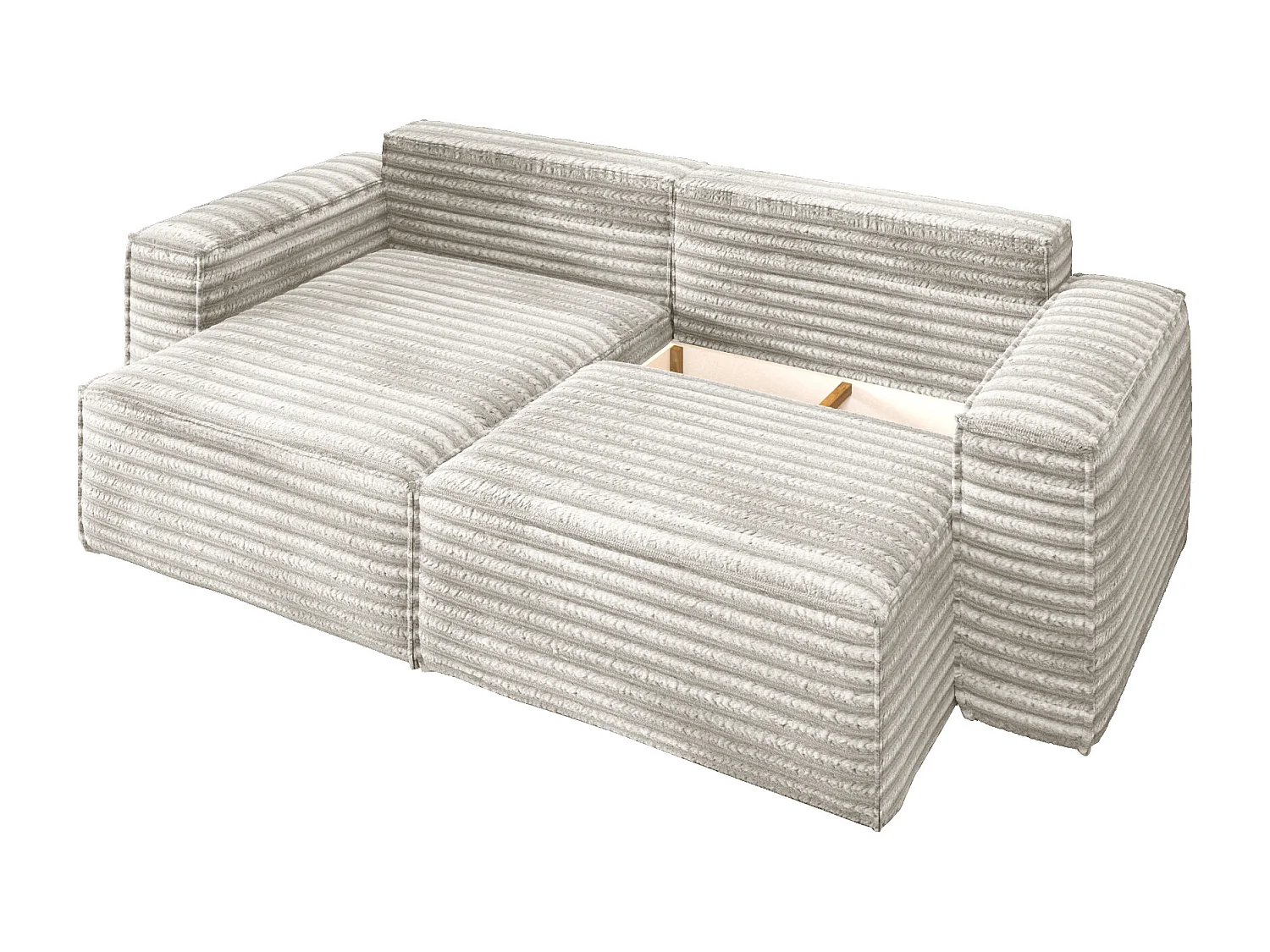 L-förmiges Bohoo-Ecksofa mit Schlaffunktion, Stoff Velo, Ecru, Links