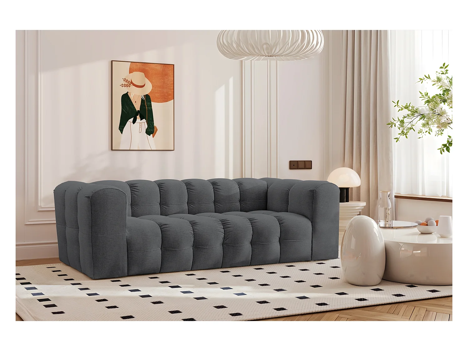3-zitsbank, comfortbank BALOO, stof Schenille, grafiet