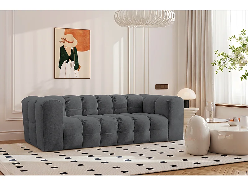 Sofa 3-Sitzer, Komfort Couch BALOO, stoff Schenille, Graphit