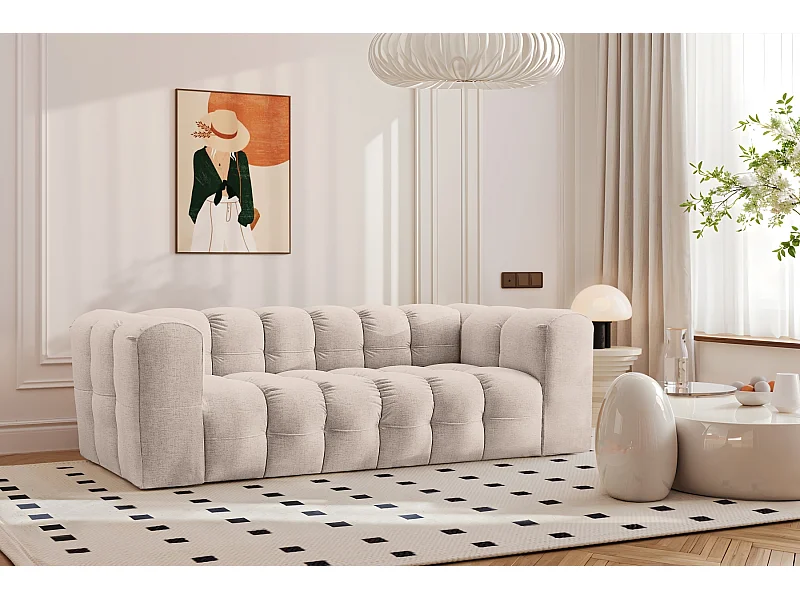Sofa 3-Sitzer, Komfort Couch BALOO, stoff Schenille, Beige