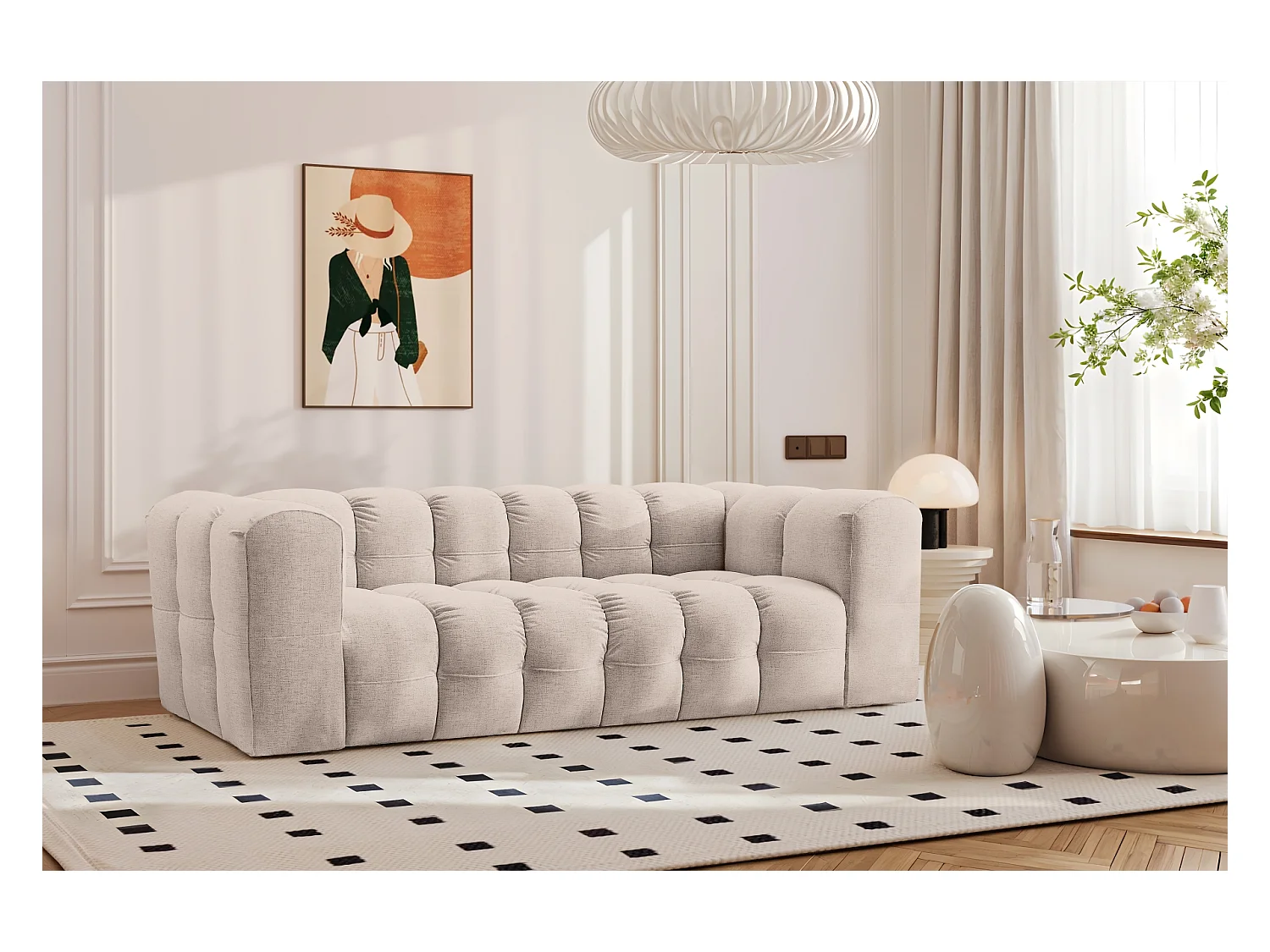 Sofa 3-Sitzer, Komfort Couch BALOO, stoff Schenille, Beige