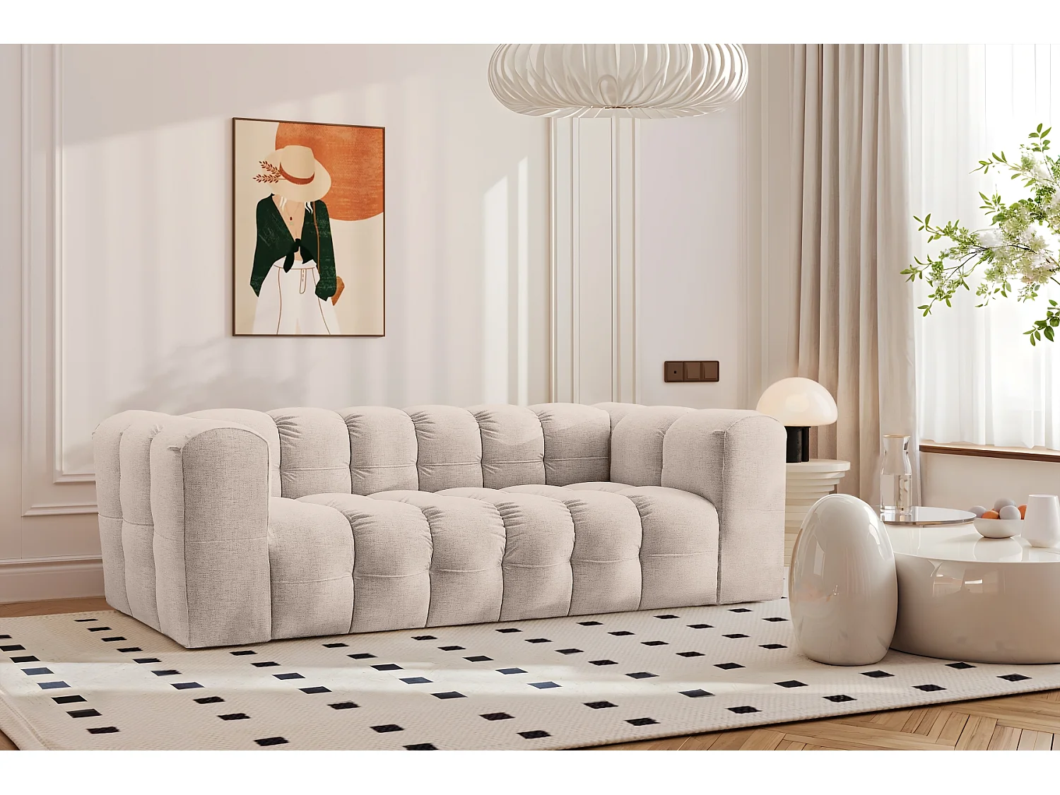 Sofa 3-Sitzer, Komfort Couch BALOO, stoff Schenille, Beige