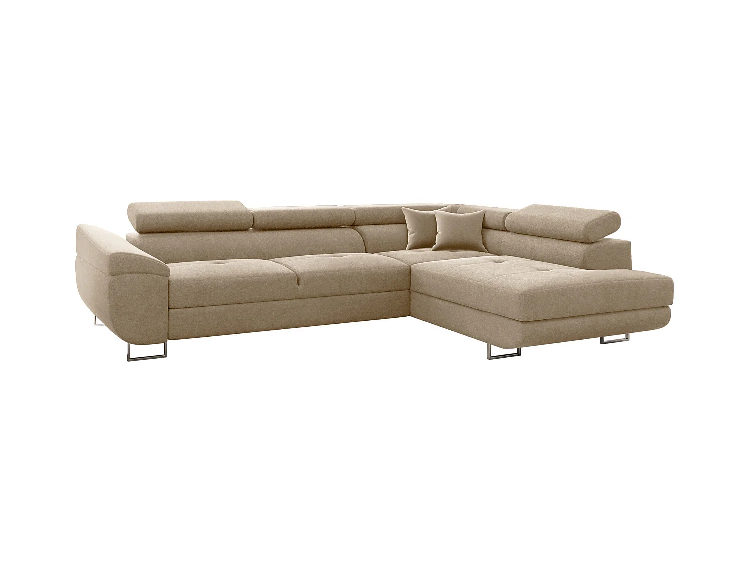 Canapé d'angle en L FALIO avec fonction couchage, tissu Noel, beige clair, droit