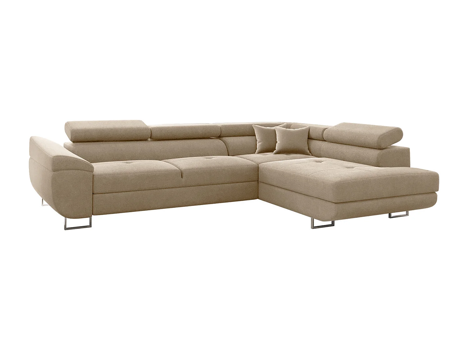 Canapé d'angle en L FALIO avec fonction couchage, tissu Noel, beige clair, droit