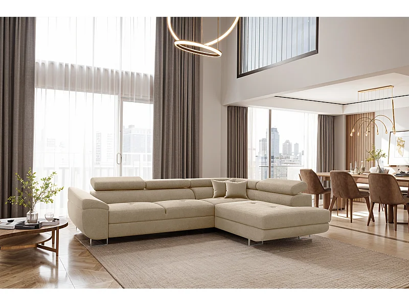 Ecksofa FALIO L-Form mit Schlaffunktion, Stoff Noel, Hellbeige, Rechts