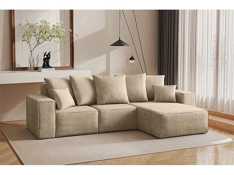 Ecksofa L-Form, Premium Kollektion ELLA, Stoff Noel, Hellbeige, Rechts