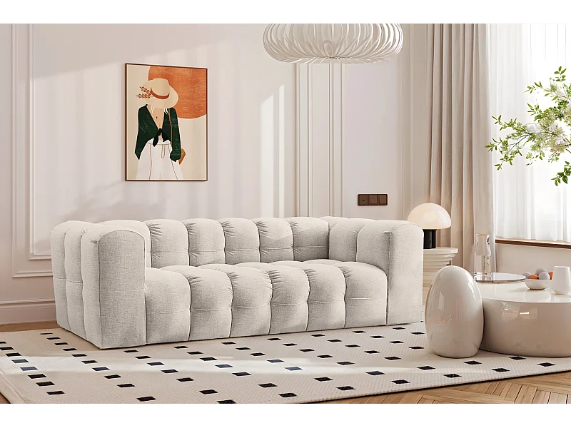 Sofa 3-Sitzer, Komfort Couch BALOO, stoff Schenille, Ecru