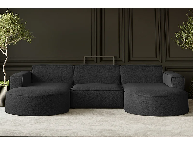 Ecksofa, Modena U-Form, Stoff Verita, Schwarz