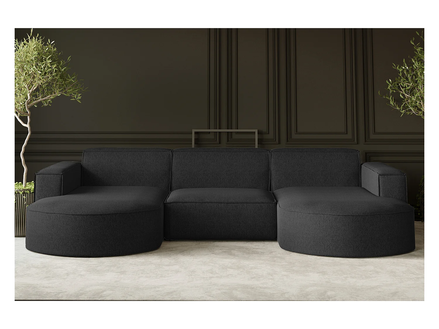 Canapé d'angle Modena en U, tissu Verita, noir