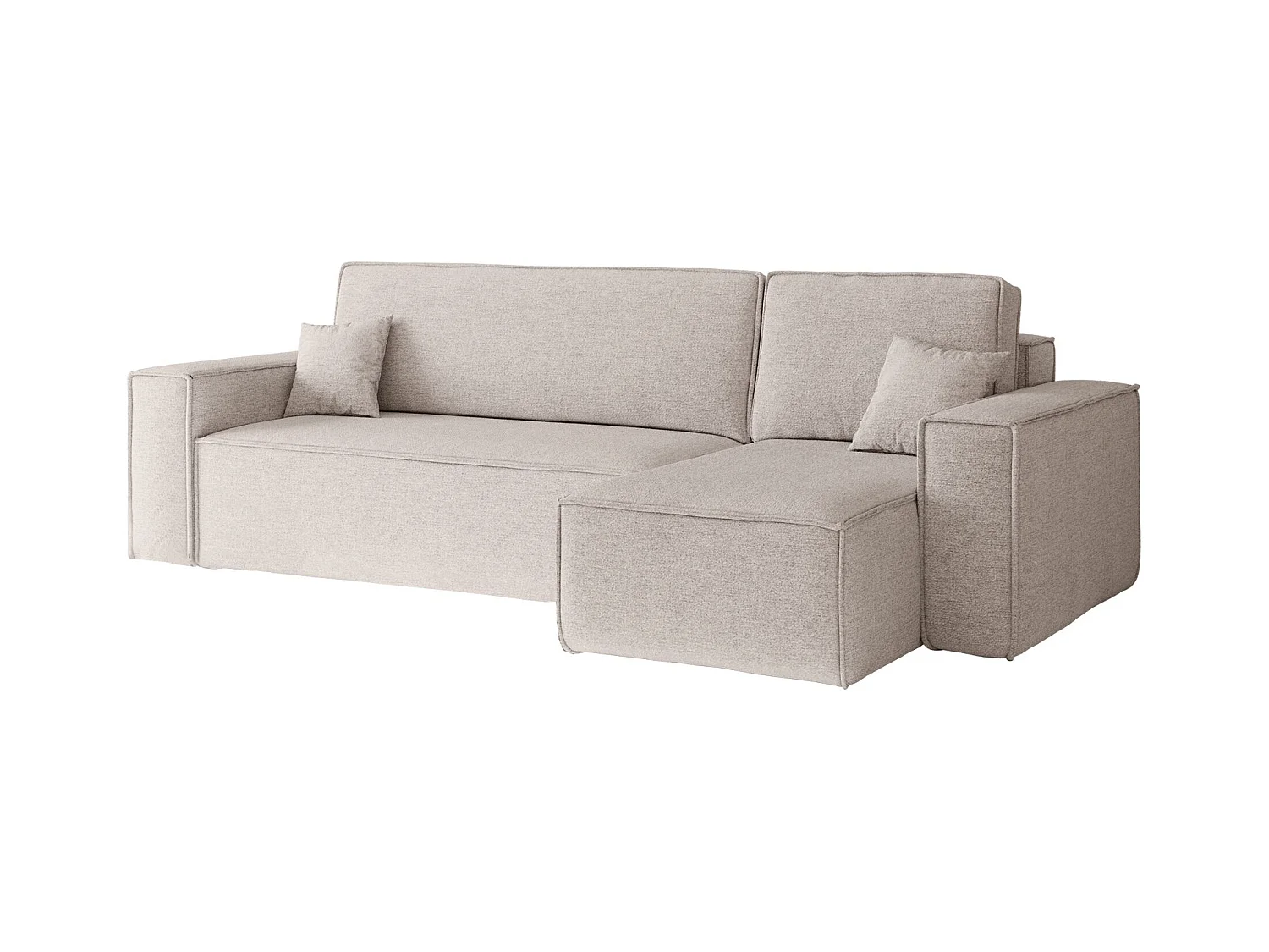 Canapé d'angle Best en L avec fonction couchage et coffre de lit, tissu Neve, beige, droit