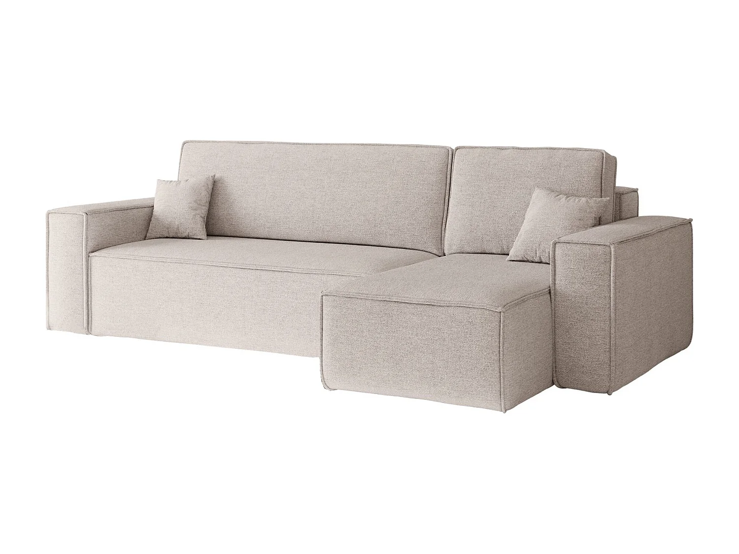 Canapé d'angle Best en L avec fonction couchage et coffre de lit, tissu Neve, beige, droit