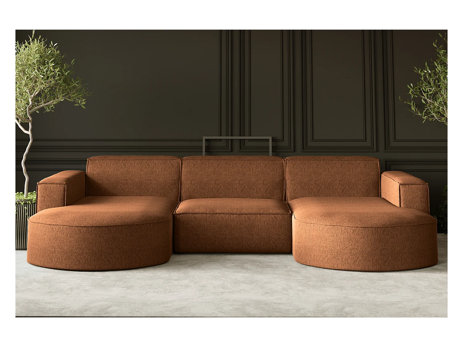 Canapé d'angle, forme U Modena, tissu Verita, cuivre