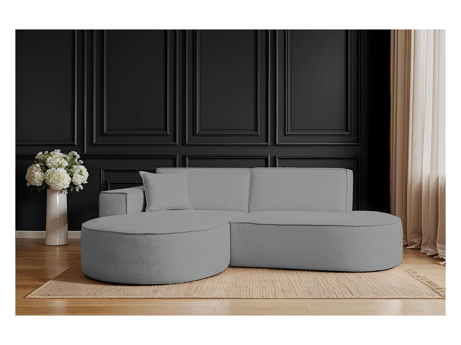 Canapé d'angle Modena Studio tissu Artico, Ciment Gauche