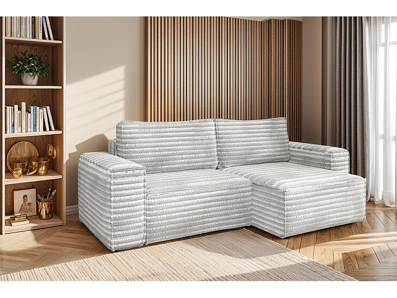 L-förmiges Bohoo-Ecksofa mit Schlaffunktion, Stoff Velo, Hellgrau, Rechts