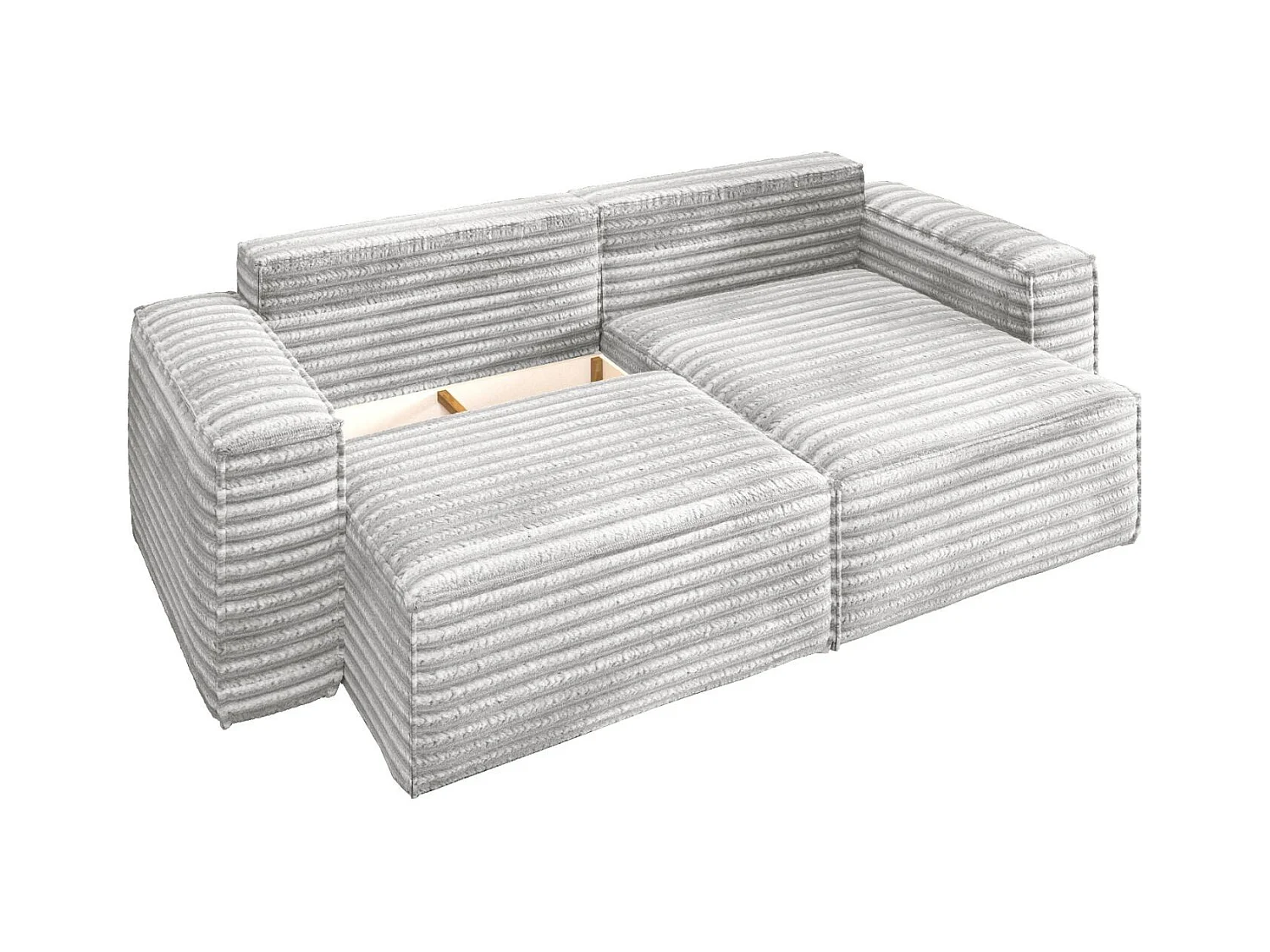 L-förmiges Bohoo-Ecksofa mit Schlaffunktion, Stoff Velo, Hellgrau, Rechts