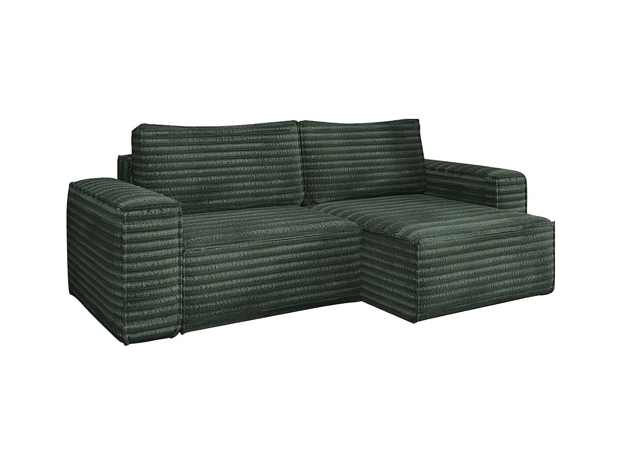 L-förmiges Bohoo-Ecksofa mit Schlaffunktion, Stoff Velo, Grün, Rechts