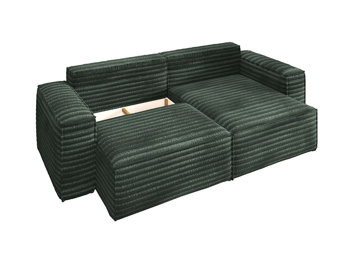 L-förmiges Bohoo-Ecksofa mit Schlaffunktion, Stoff Velo, Grün, Rechts