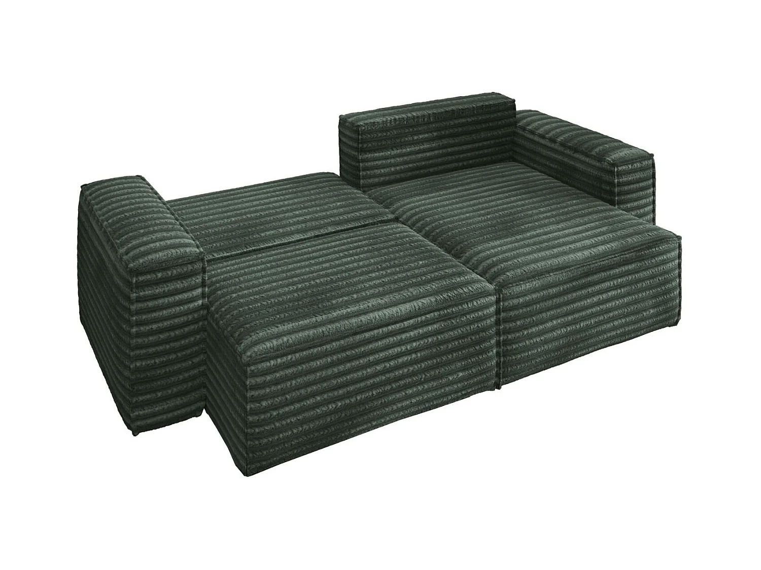 L-förmiges Bohoo-Ecksofa mit Schlaffunktion, Stoff Velo, Grün, Rechts